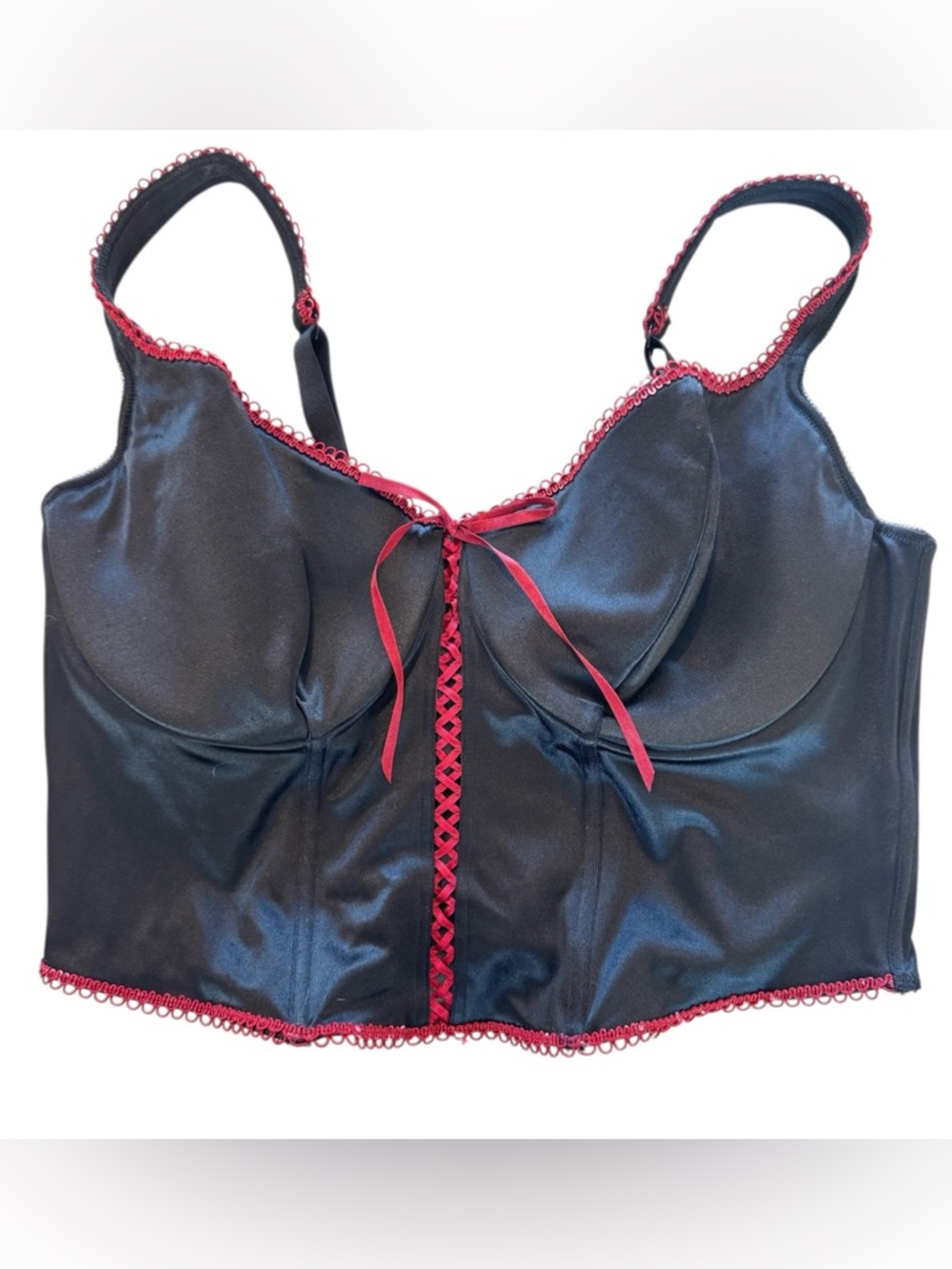Cacique Burgundy Corset Bra Top Size 44 Black/Red Padded Adjustable Straps
